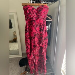 Amanda Uprichard Strapless Floral Maxi Dress in Hot Pink and Black